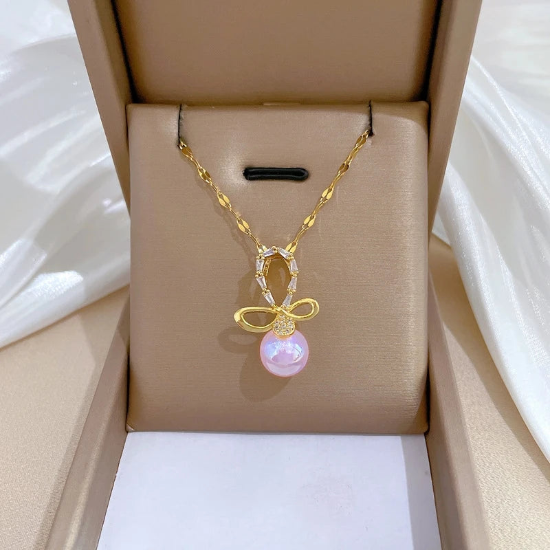 Mermaid Butterfly Knot Pendant Necklace – Gold Stainless Steel Pendant Necklace Nixie
