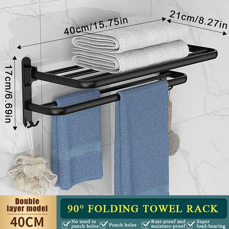 Self-Adhesive No-Drill Wall Towel Rack – Dual-Layer Matte Black Wall Towel Rack Nixie S