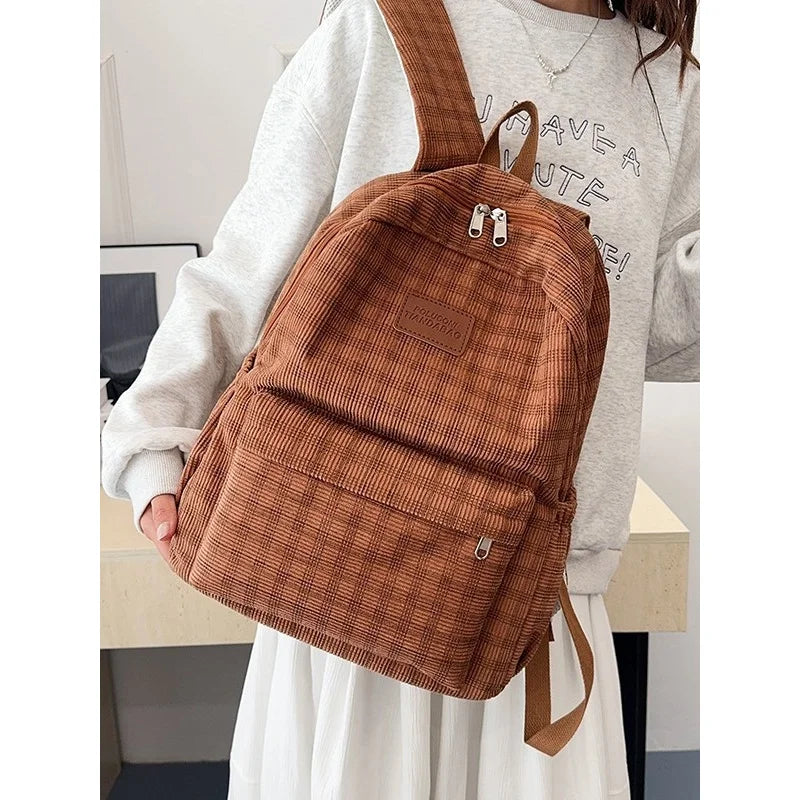 Nixie Corduroy Backpack – Stylish Large Capacity School Bag Corduroy Backpack Nixie