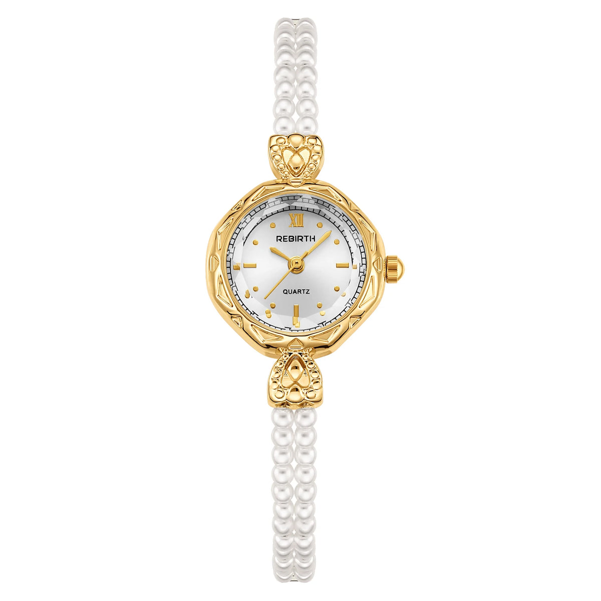 REBIRTH Pearl Bracelet Quartz Watch – Casual & Fashion Pearl Bracelet Watch Nixie Gold