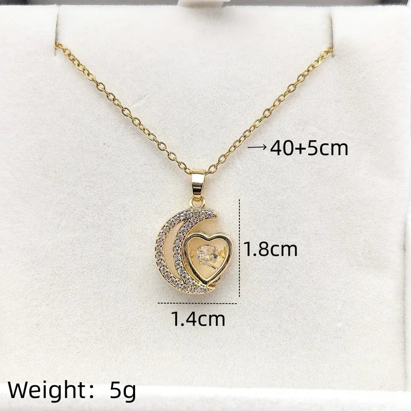 Copper Moon Heart Pendant Necklace | Steel Chain for Women Pendant Necklace Nixie