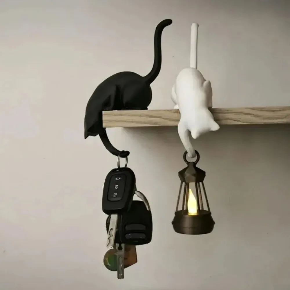 3D Printed Cat Shelf Hook with Lantern – Cute Keychain Ornament
