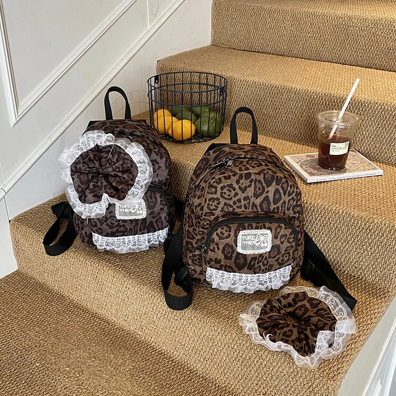 Leopard Print Flannel Backpack – Preppy Women's Commuter Bag Leopard Print Backpack Nixie