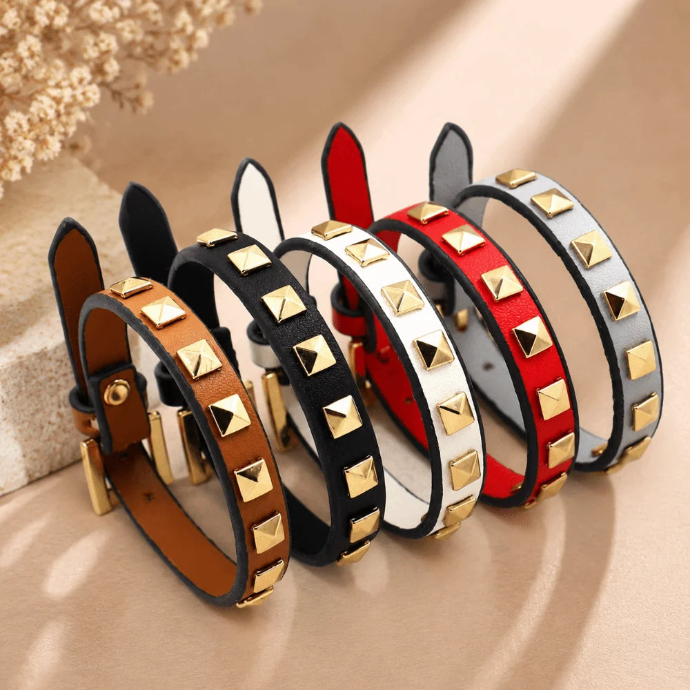 Punk PU Leather Rivet Studded Bangle Bracelet – 5 Colors Leather Rivet Bracelet Nixie