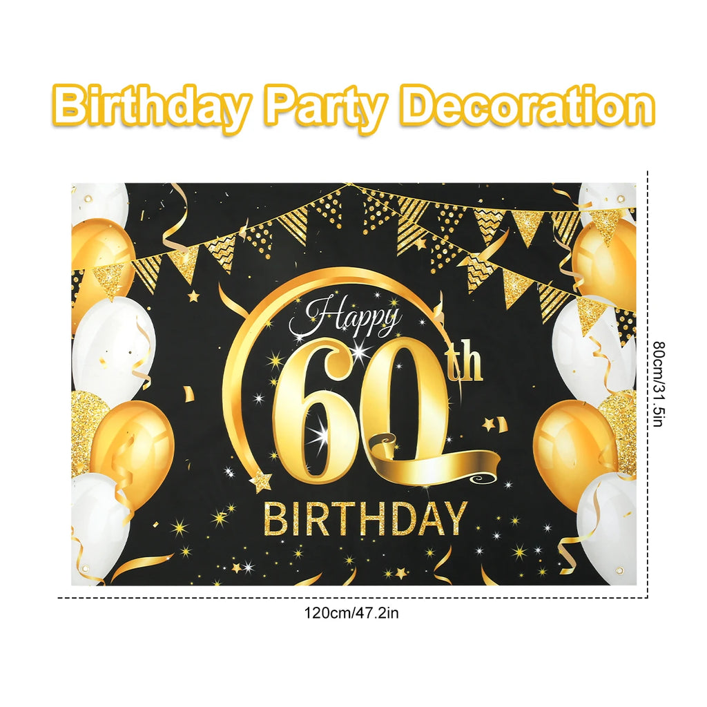 Black Gold Happy Birthday Banner 30th 40th 50th 60th Party Party Banner Nixie