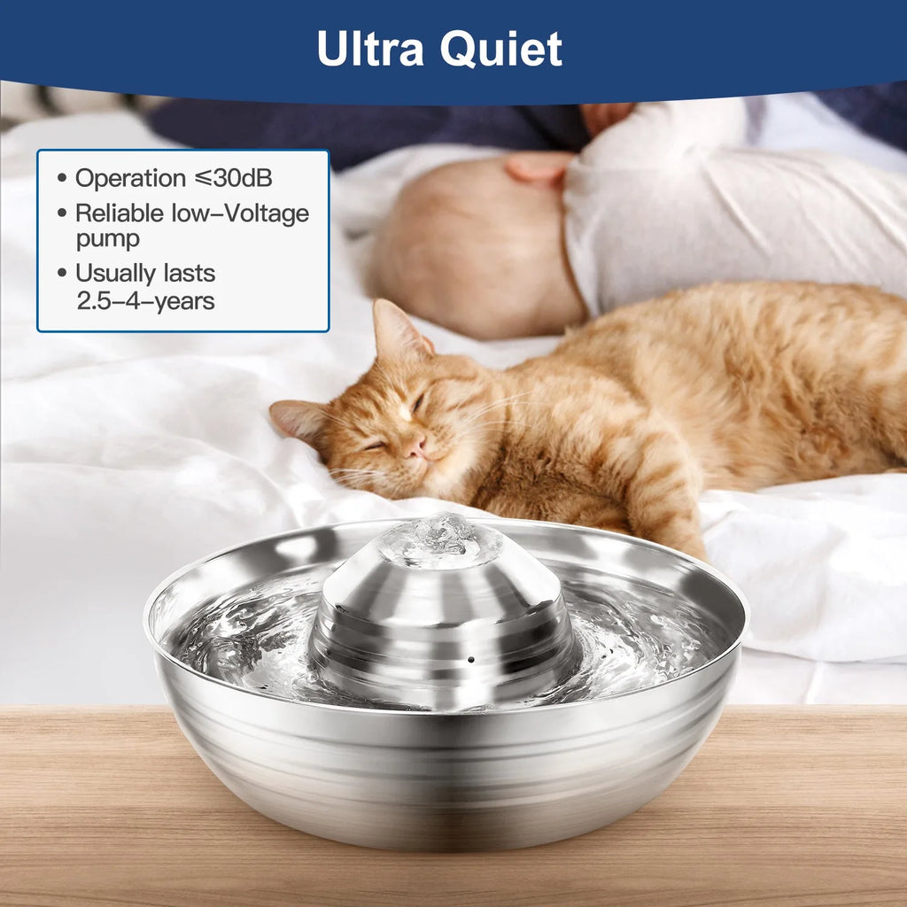 2L Stainless Steel Cat & Dog Water Fountain with Filter Pet Water Fountain Nixie