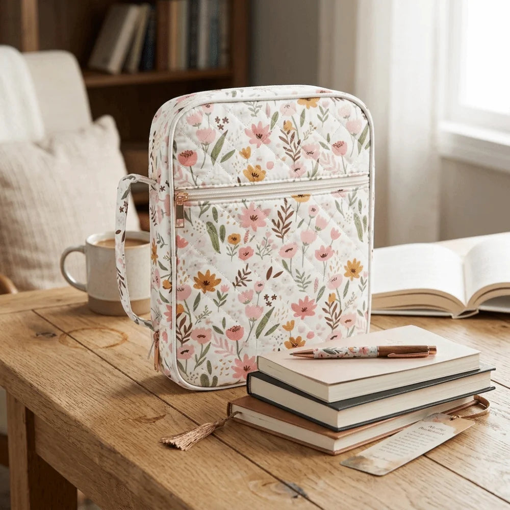 Quilted Cotton Book Storage Bag – Large, Dustproof & Zippered