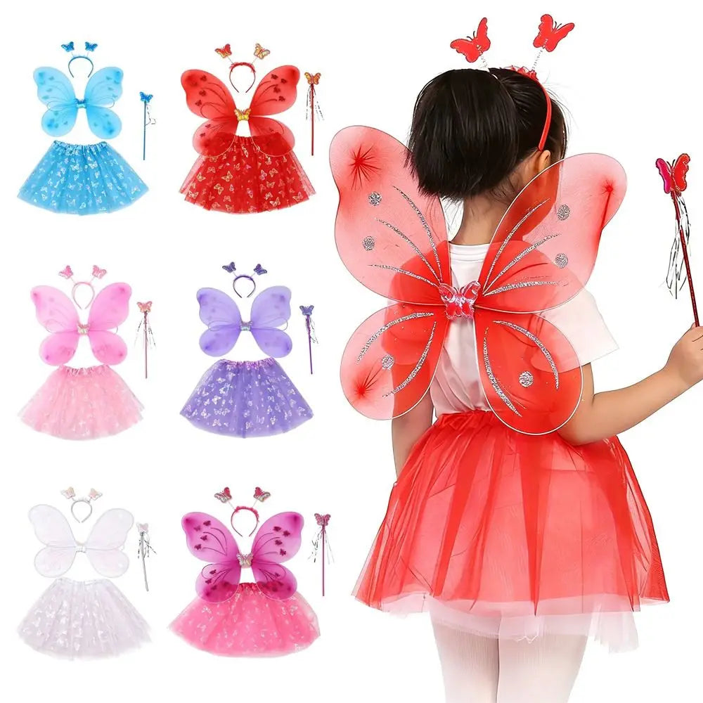 4-Piece Fairy Princess Costume Set – Wings, Wand, Skirt & Headband Kids Costume Set Nixie