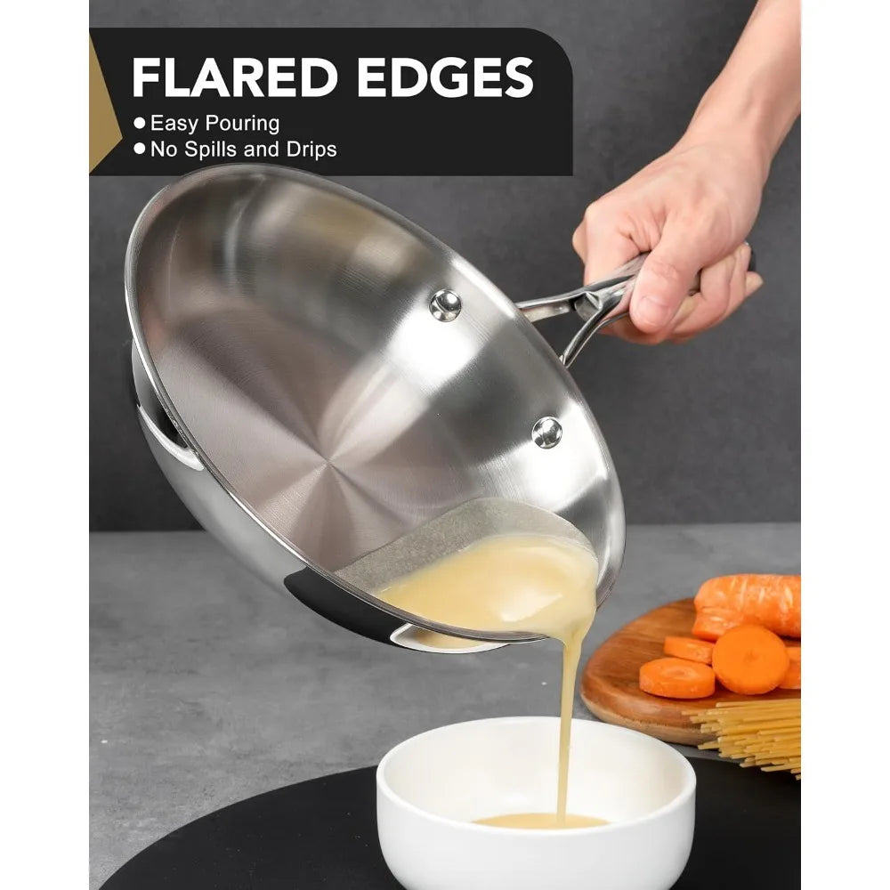 MICHELANGELO 8-Inch Stainless Steel Frying Pan – Induction & Gas Stainless Steel Skillet Nixie