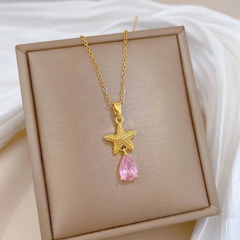 Luxury Star Waterdrop Pendant Necklace | Women's Gold Choker Pendant Necklace Nixie