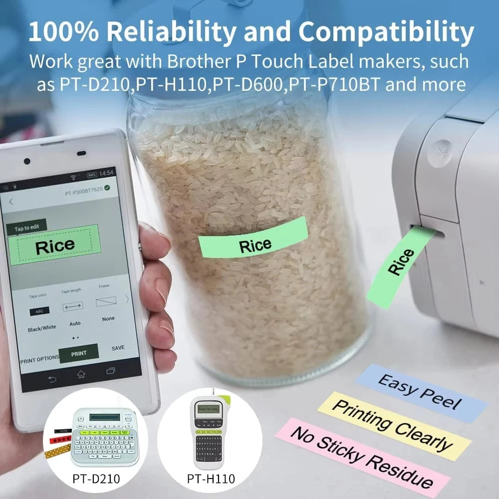 Labelife 12mm Mixed Pale Matte Label Tapes for Brother P-Touch 5-Pack Label Maker Tape Nixie