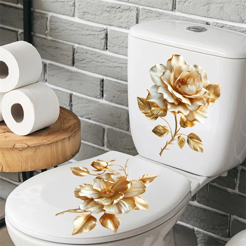 Golden Flower Toilet Sticker – Waterproof Self-Adhesive Decal Bathroom Decal Sticker Nixie
