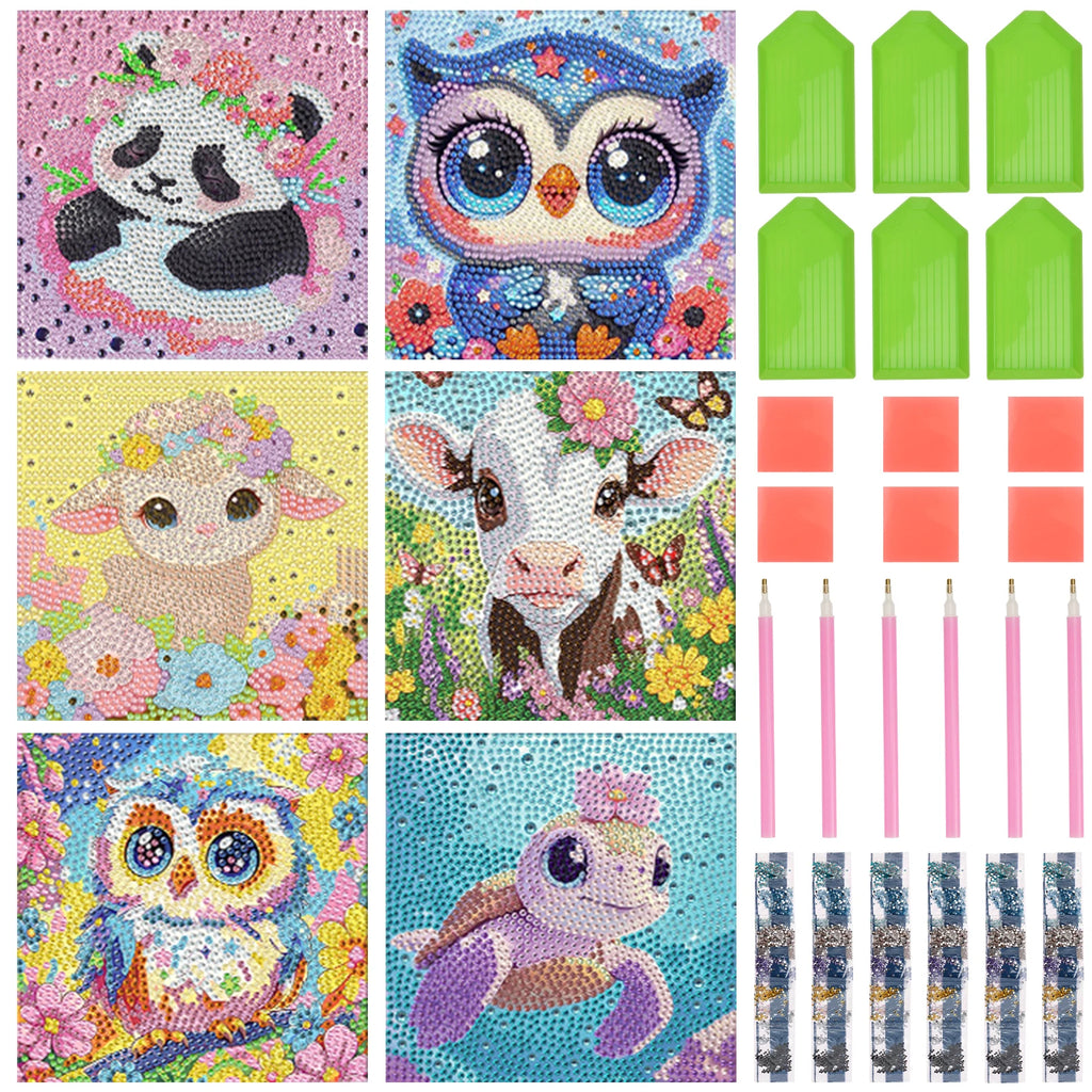 6-Pack Diamond Painting Kits for Kids – Cute Animal Gem Art Diamond Painting Kit Nixie Style C