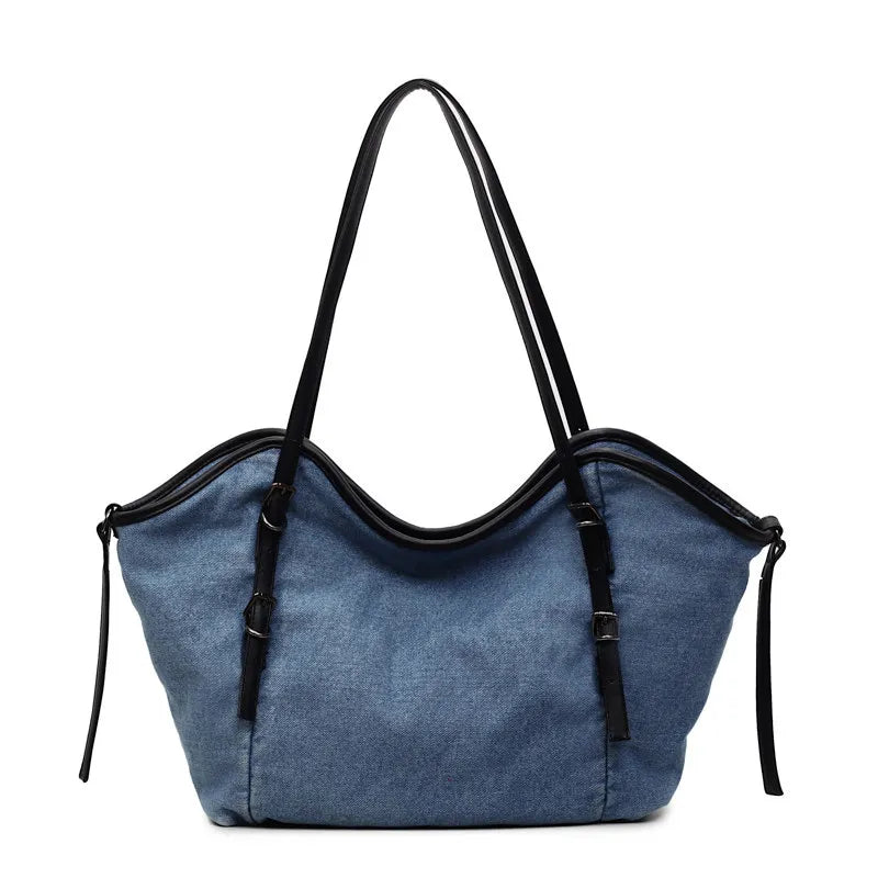 Nixie Denim Tote Bag – Large Women's Shoulder Bag for Work Denim Tote Bag Nixie