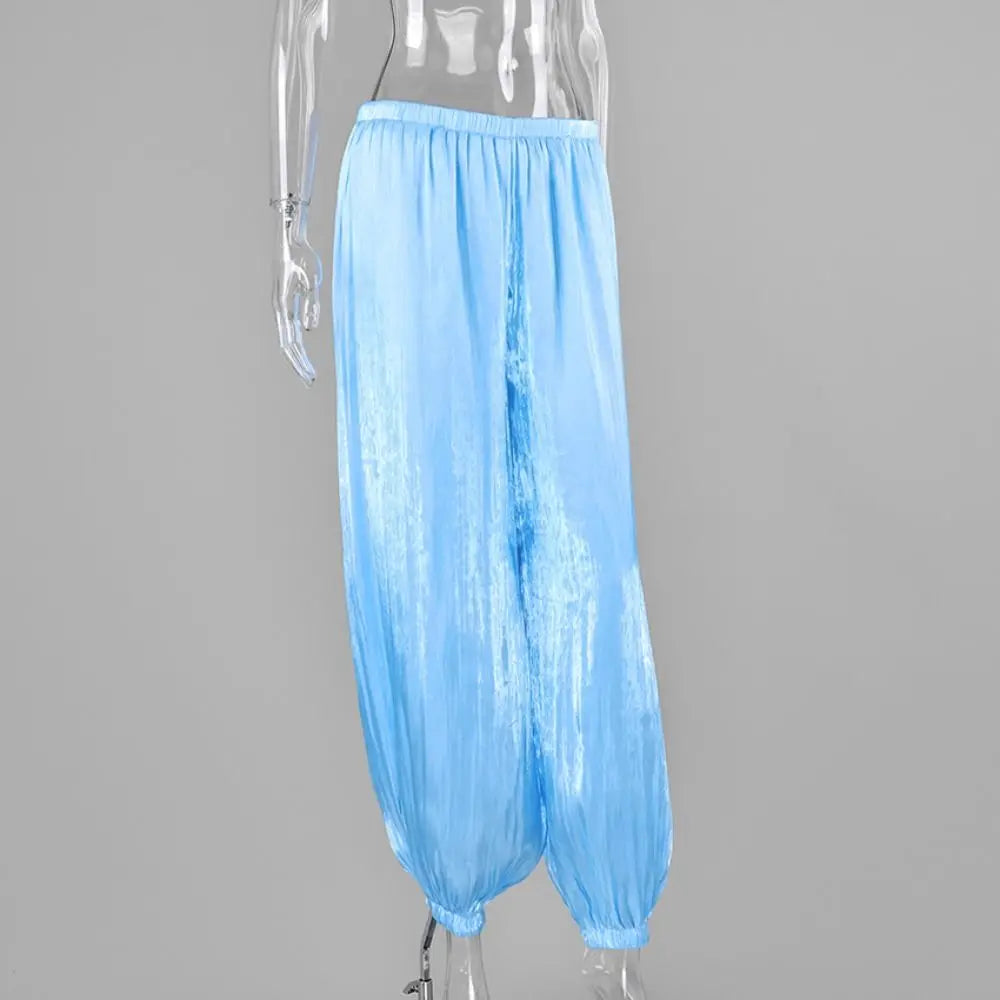 Women's Satin High Waist Wide Leg Ankle Pants | Elegant Fit