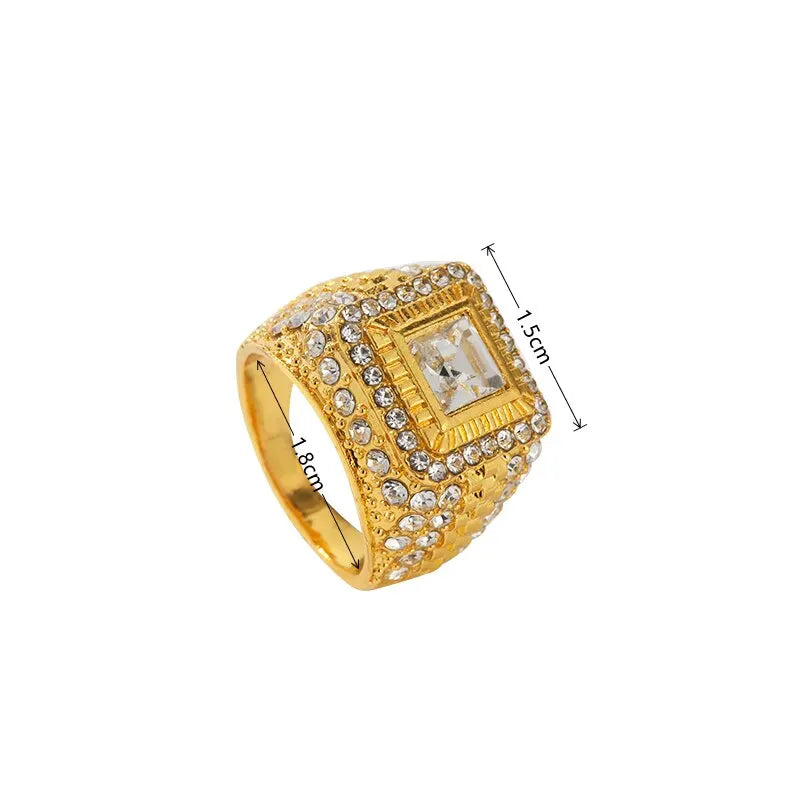 Gold-Plated Rhinestone Hip Hop Ring – Unisex, Multi-Size Fashion Ring Nixie
