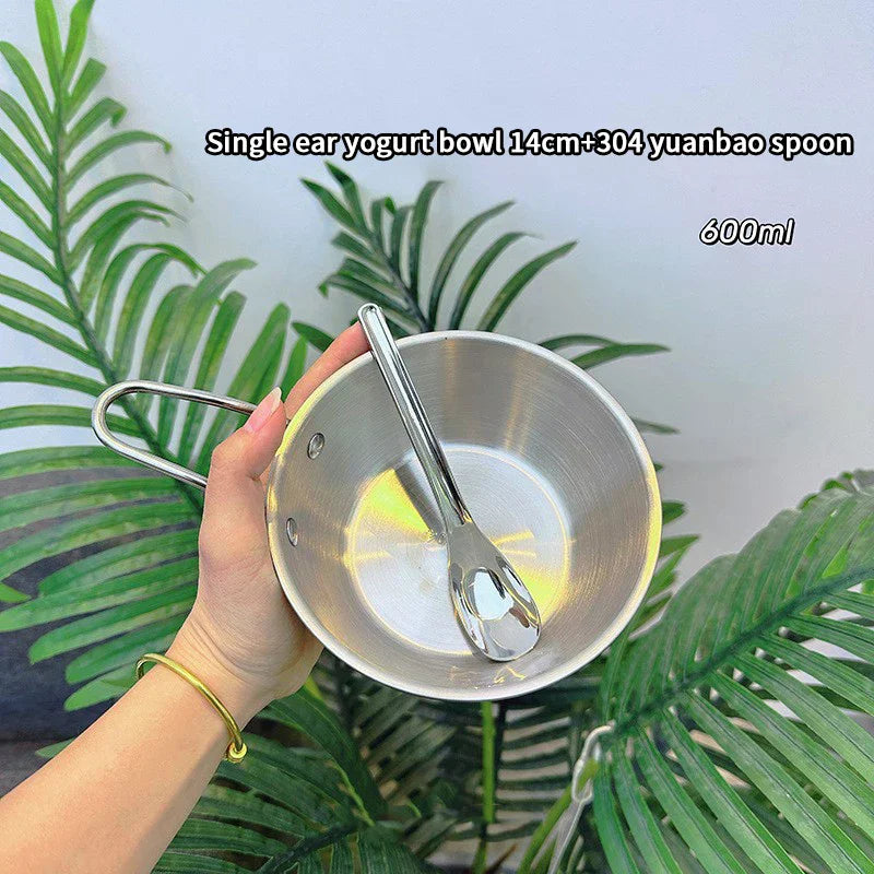 Korean Stainless Steel Rice Wine Bowl & Snack Plate