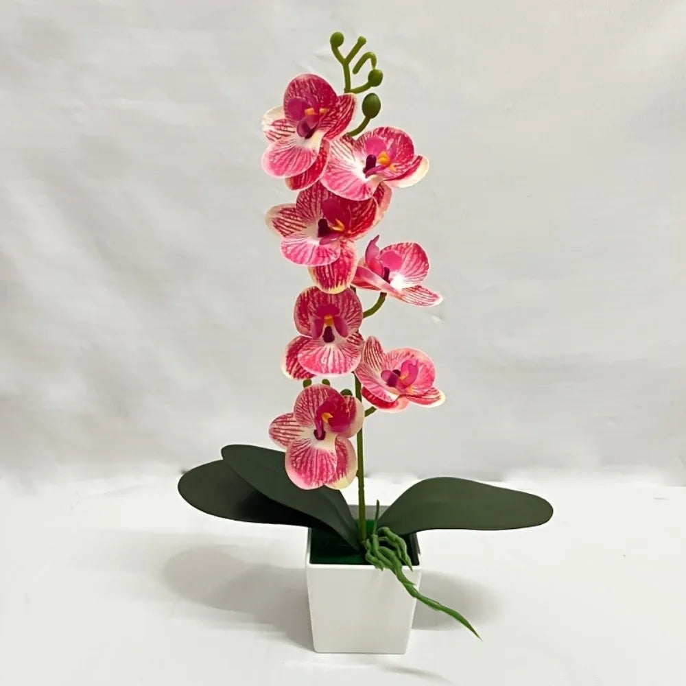 7-Bloom Artificial Orchid Potted Plant – Pink Faux Flowers Artificial Potted Flower Nixie Style G