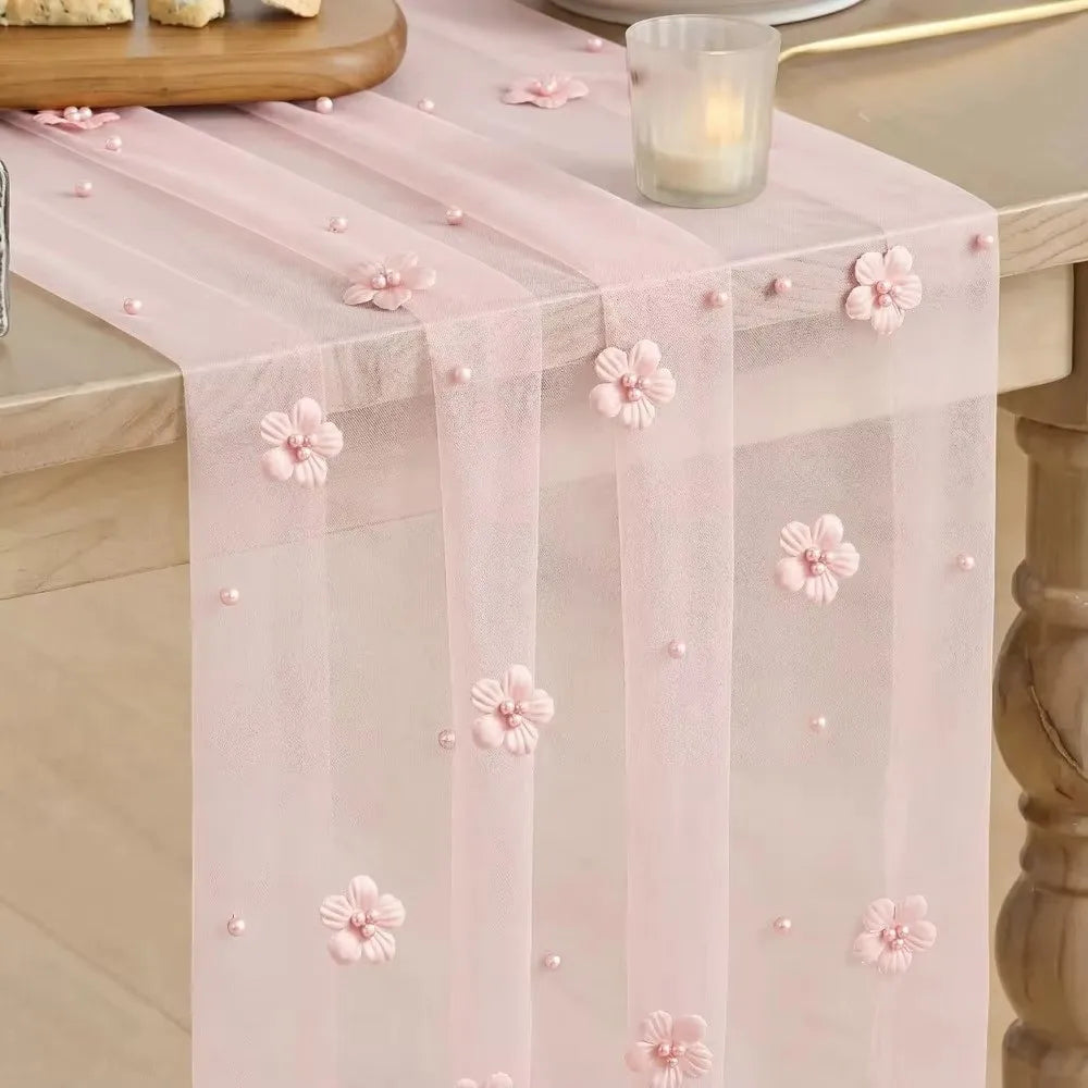 Tulle Table Runner 75x300cm Sheer Floral Embroidered Décor Table Runner Nixie