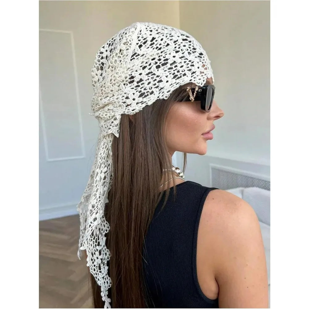 Women's Boho Crochet Head Scarf Lace Bandana Beach Headband