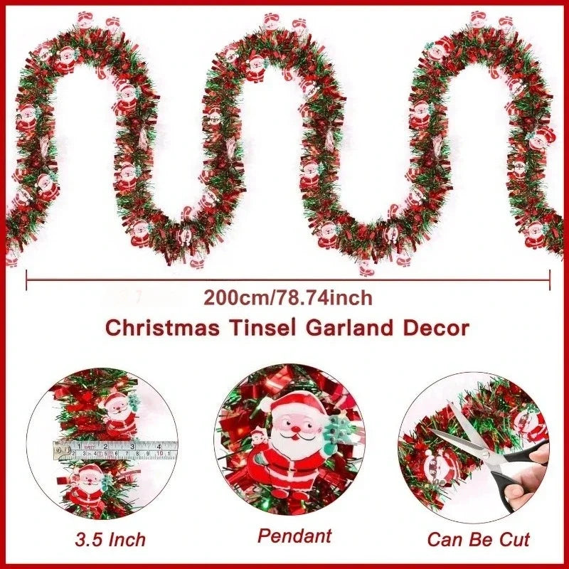 2M Christmas Tinsel Garland Red Green Snowman Ornaments Décor Christmas Garland Nixie