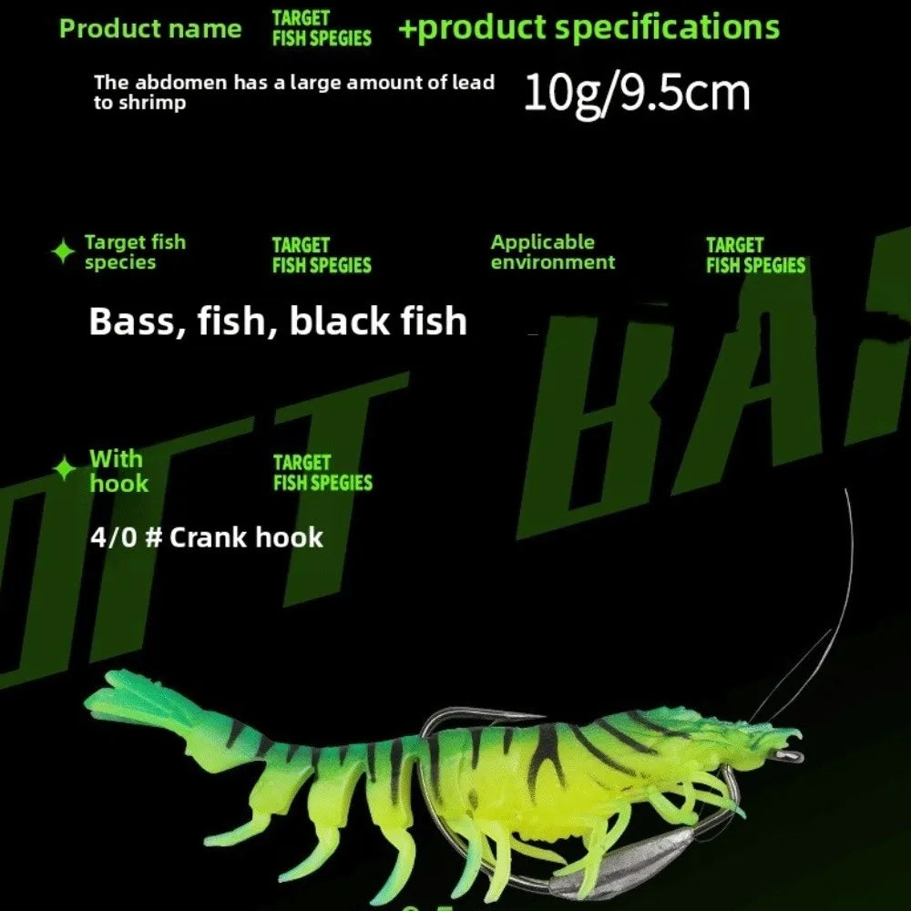 TPE Shrimp Fishing Lure 9.5cm 10g Pre-Rigged Soft Prawn Bait Soft Fishing Lure Nixie
