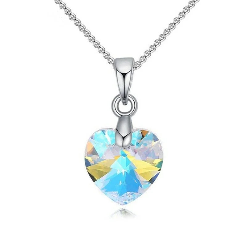 Women's AB Zircon Heart Pendant Necklace & Earring Set Jewelry Set Nixie