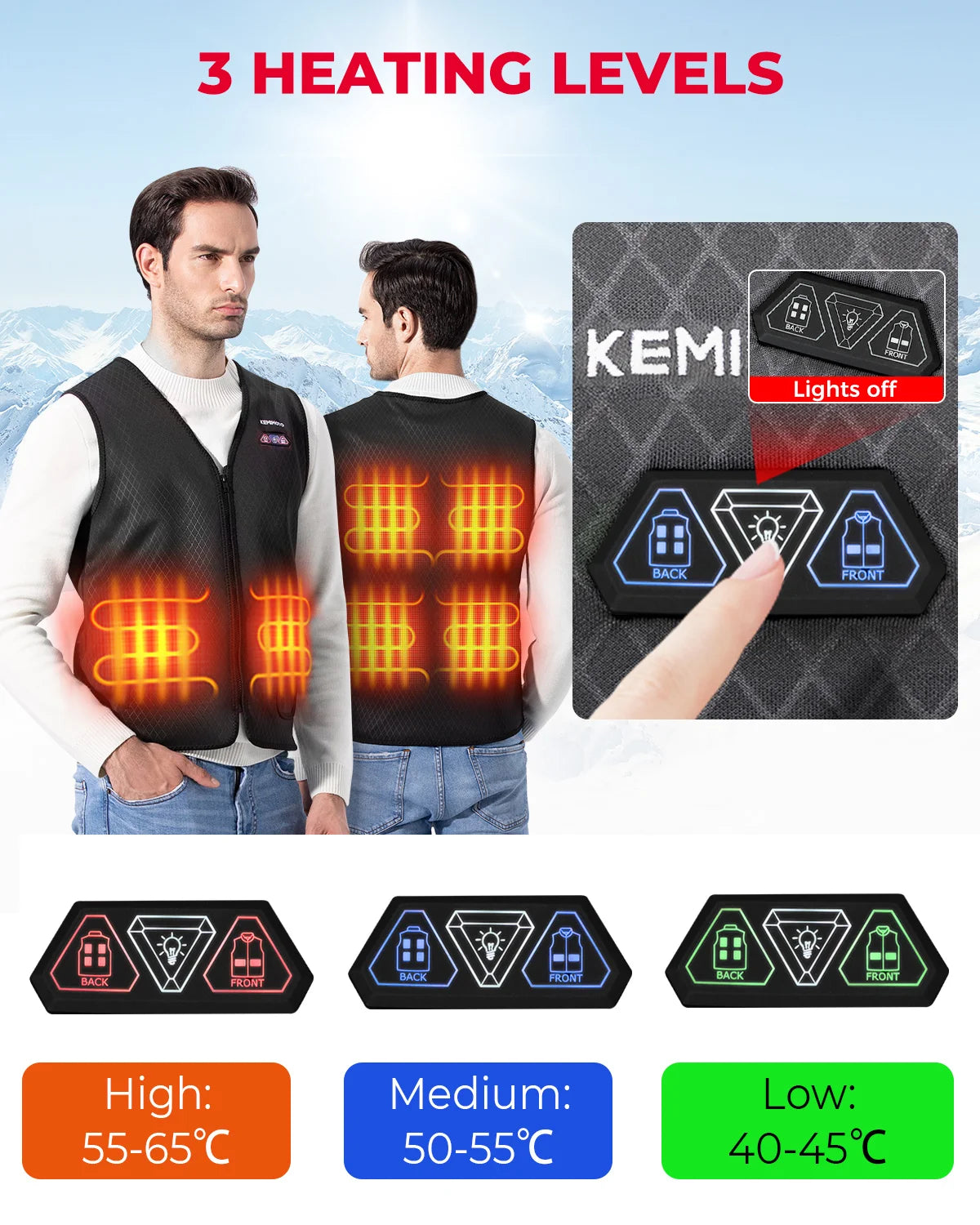KEMITOUR Electric Heated Vest Men Women – 6-Zone Warmth Electric Heated Vest Nixie