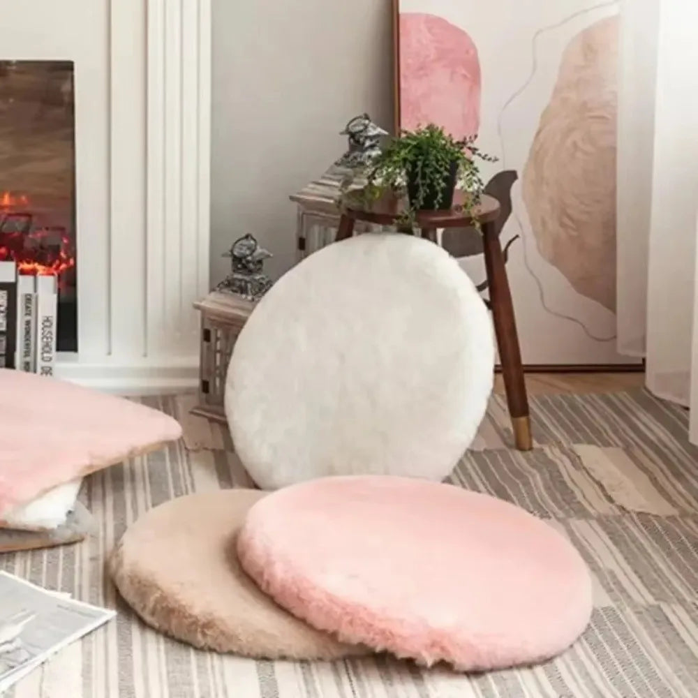 Round Plush Faux Fur Seat Cushion – Soft 45cm Chair Pad Plush Seat Cushion Nixie