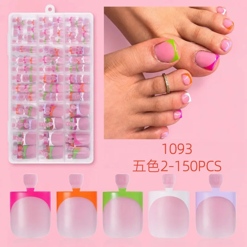 150pcs Press On Toe Nails – French Square Pink Toenail Set Press On Toenails Nixie