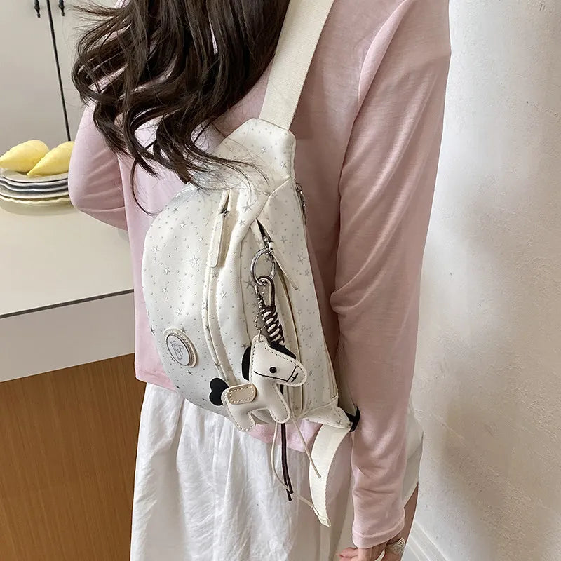 Japanese Star Print Crossbody Chest Bag – Cute Waist Pack Crossbody Chest Bag Nixie White Without pendan