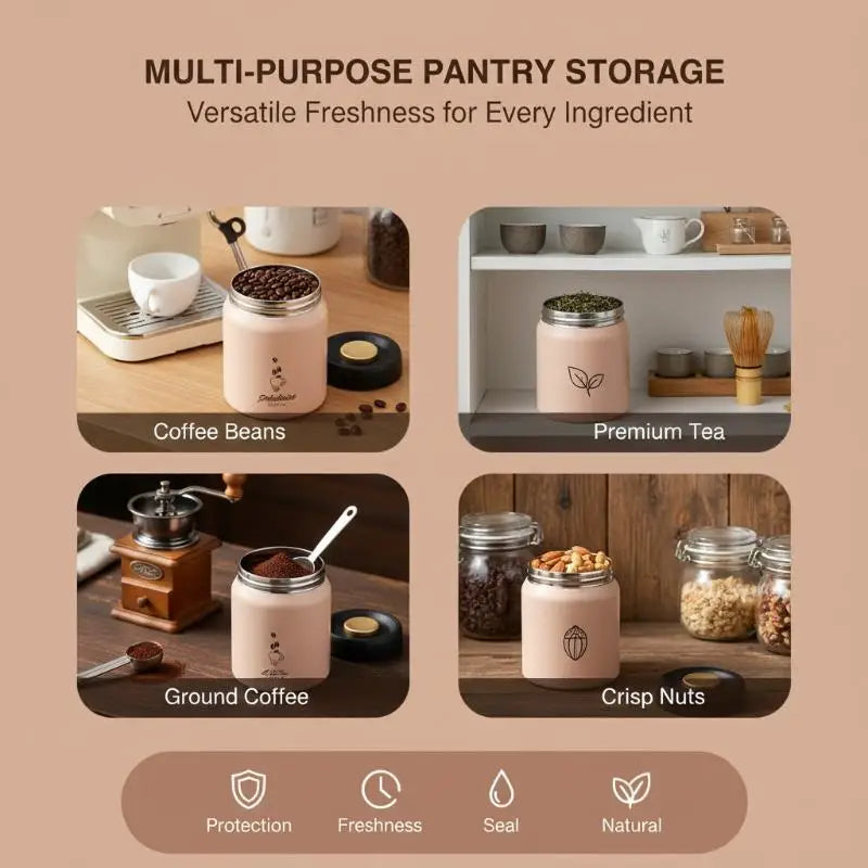 Airtight Vacuum Coffee Canister – 316 Stainless Steel 900/1200ml Vacuum Coffee Canister Nixie