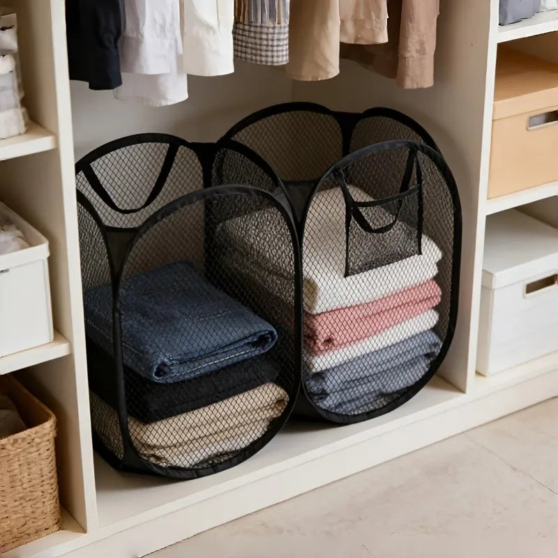 Foldable Pop-Up Laundry Basket – Large Mesh Hamper with Handle Laundry Hamper Nixie