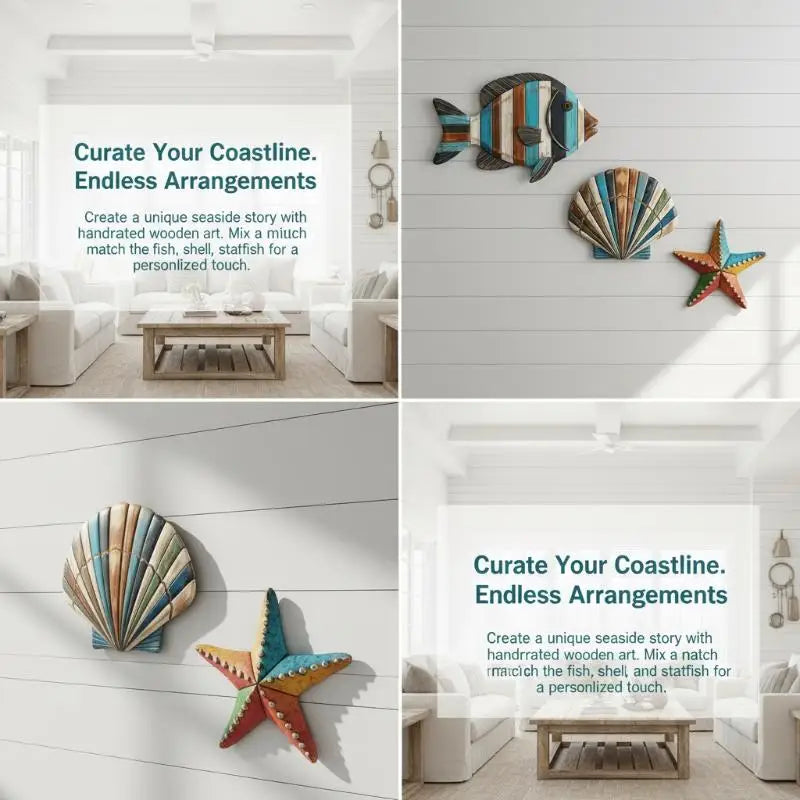 3-Piece Ocean Wooden Wall Art – Fish Shells Starfish Décor Set Wooden Wall Art Nixie