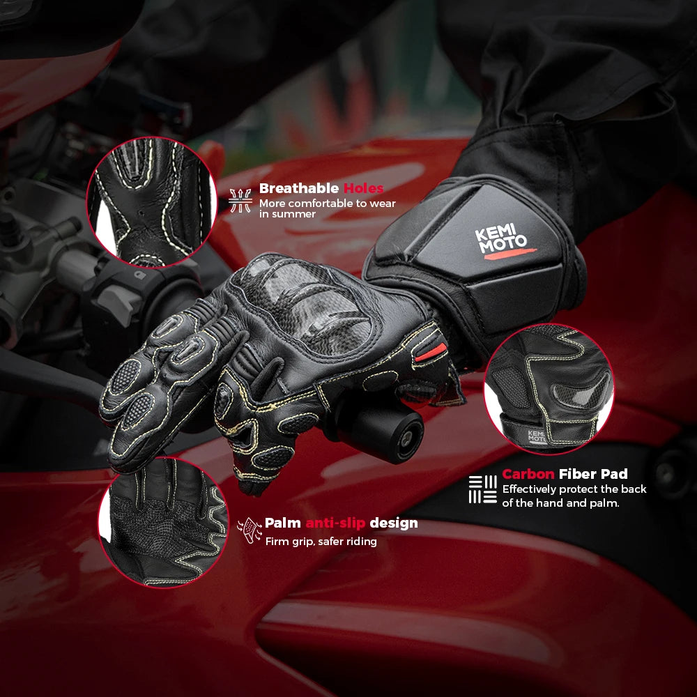 KEMITOUR Leather Motorcycle Gloves CE Kevlar Racing Protection Motorcycle Racing Gloves Nixie