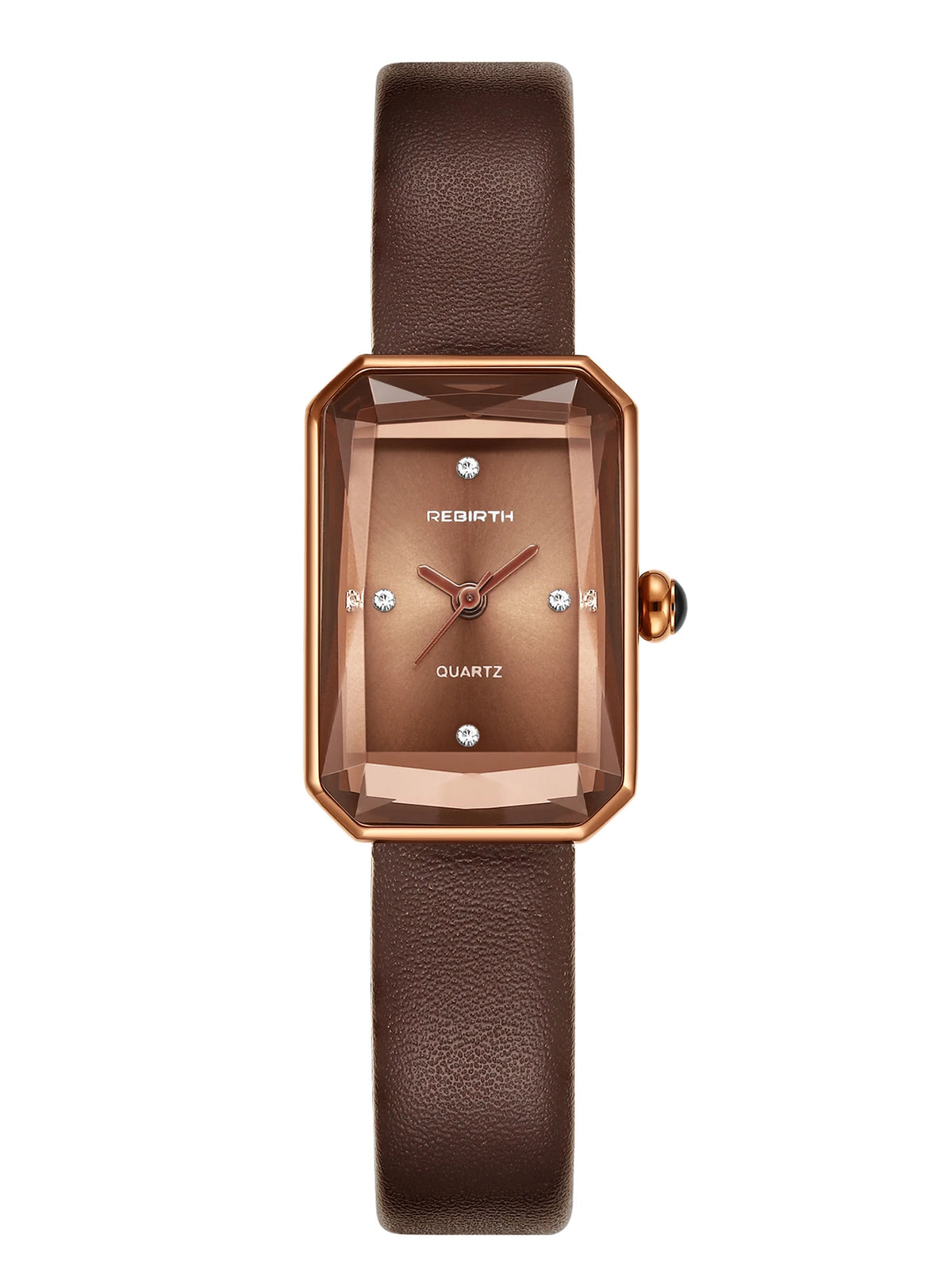 REBIRTH Retro Quartz Watch – Leather Band, Rectangle Dial Quartz Wristwatch Nixie Coffee