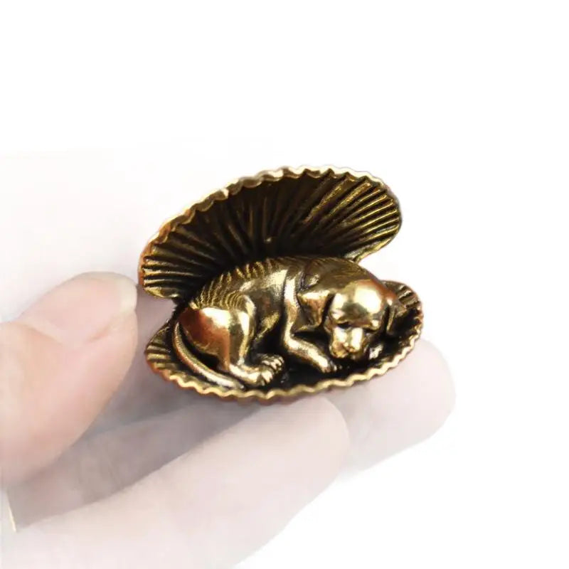 Alloy Mini Dog Figurine Vintage Bronze Clamshell Ornament Decorative Figurine Nixie Default Title