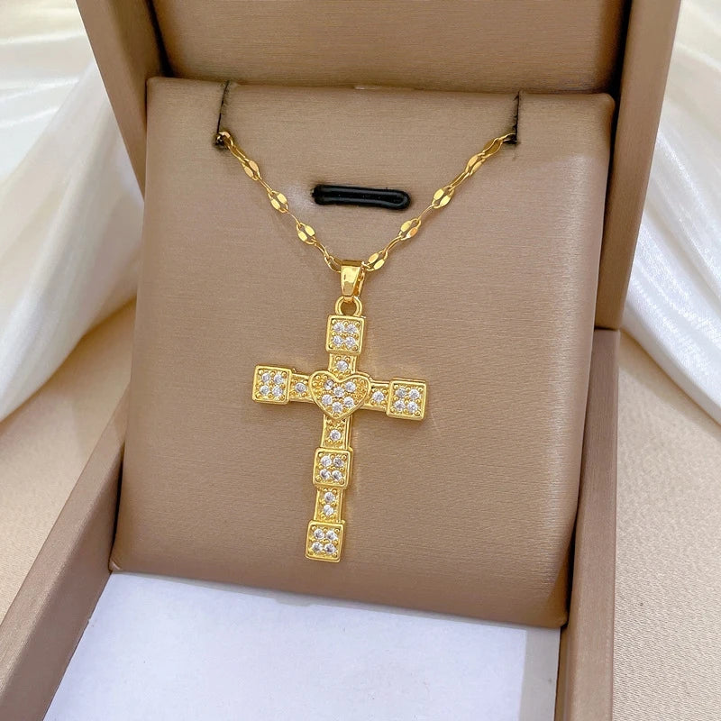 Women's Gold Cross Pendant Necklace | Stainless Steel Choker Cross Pendant Necklace Nixie