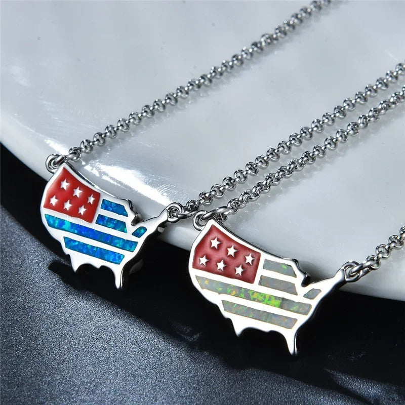 American Map Fire Opal Pendant Necklace | Gold Filled Choker Pendant Necklace Nixie