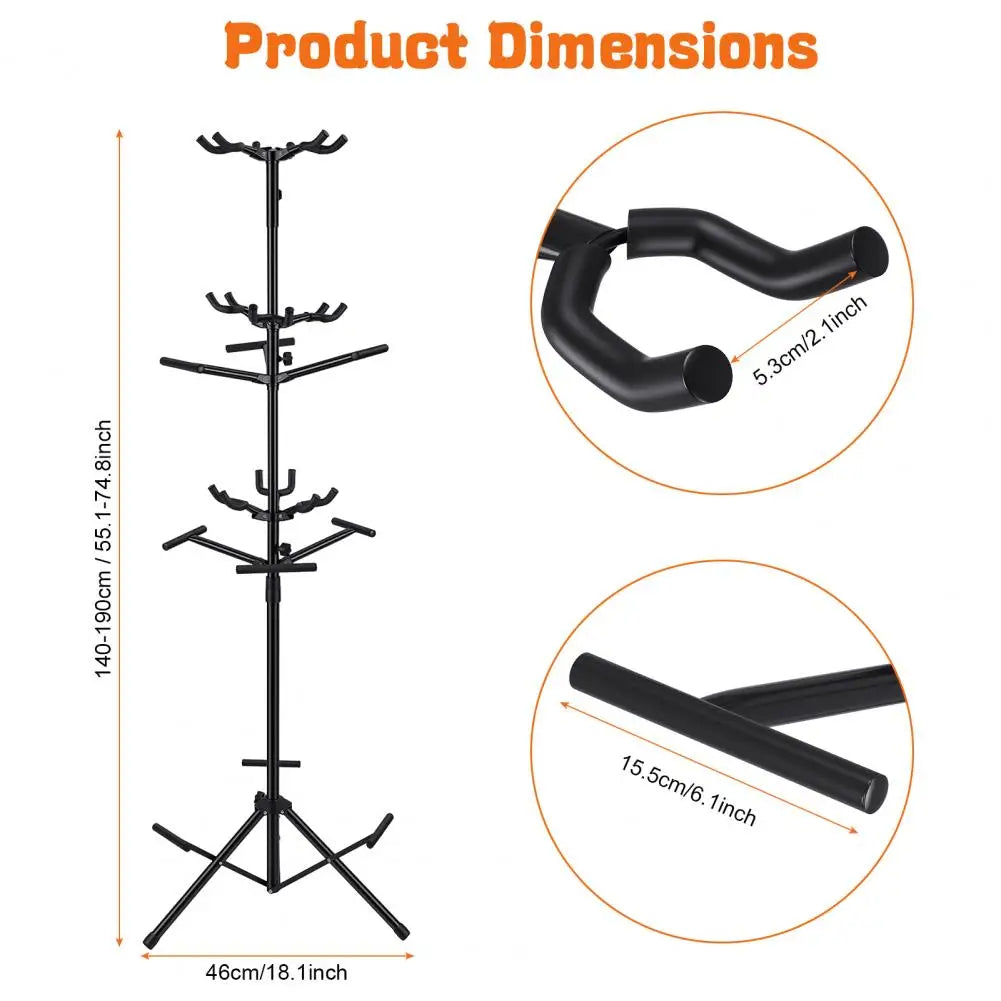 9-Guitar Multi-Display Stand | Adjustable Height, Rubber Padding