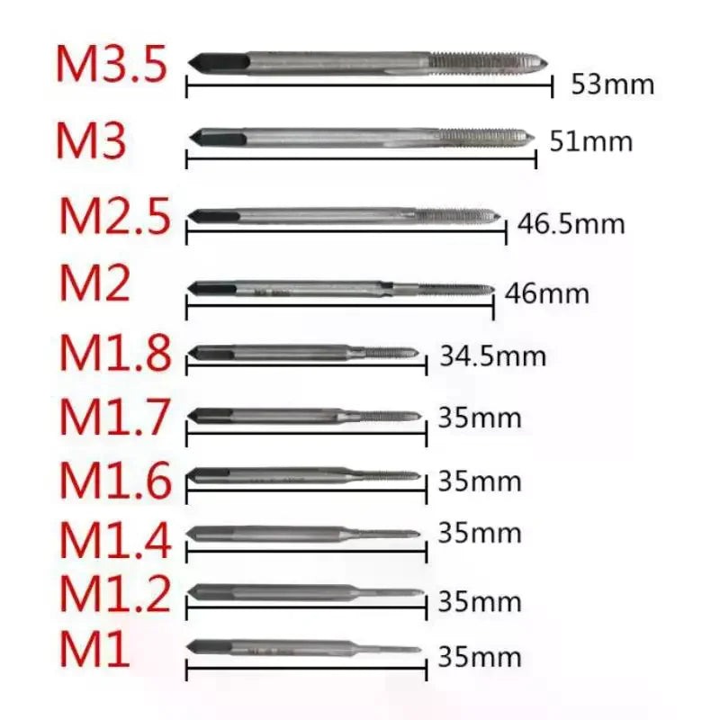 M1–M3.5 Miniature Hand Tap Set 10Pcs – HSS Wire & Nut Threading