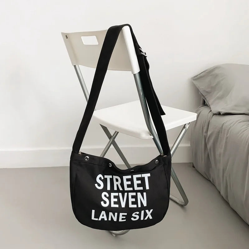 Japanese Puppy Print Canvas Crossbody Tote Bag – Unisex Canvas Crossbody Bag Nixie Black