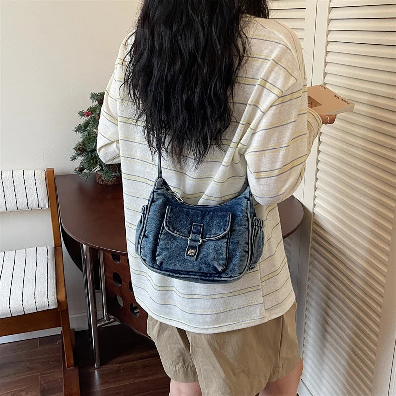 Korean Minimalist Denim Crossbody Crescent Bag for Women Denim Crossbody Bag Nixie