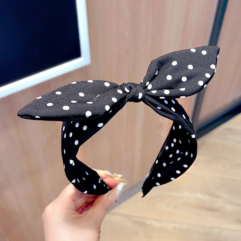 Girls' Wide Bow Headband – Polka Dot Korean Style Hair Band Hair Headband Nixie 02