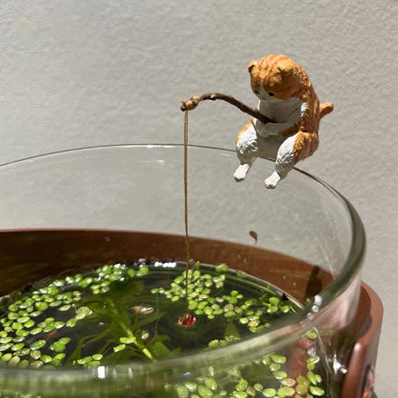 Fishing Cat Figurine Aquarium Micro-Landscape Resin Ornament Resin Figurine Ornament Nixie