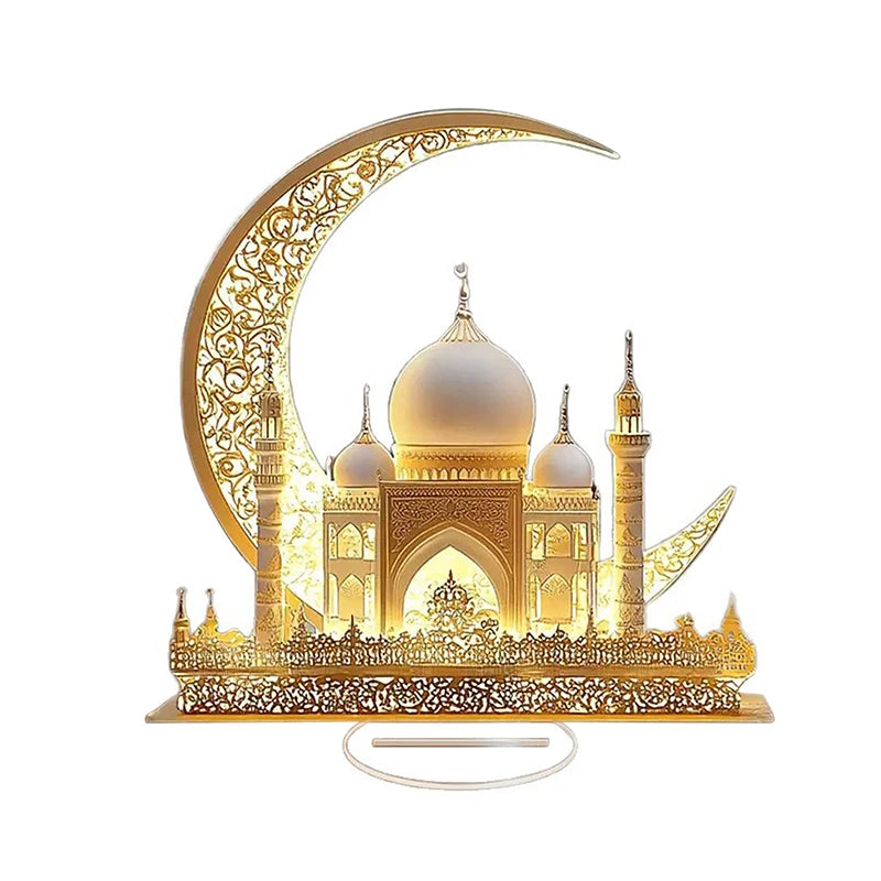 Ramadan & Eid Acrylic Crescent Castle Table Decoration Sign Holiday Table Decoration Nixie