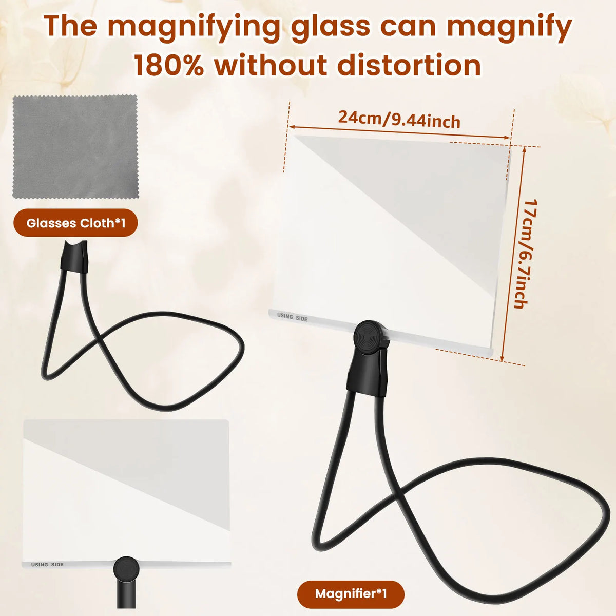 Hands-Free Neck Magnifying Glass | Large Square Lens 1.8× Hands-Free Magnifier Nixie