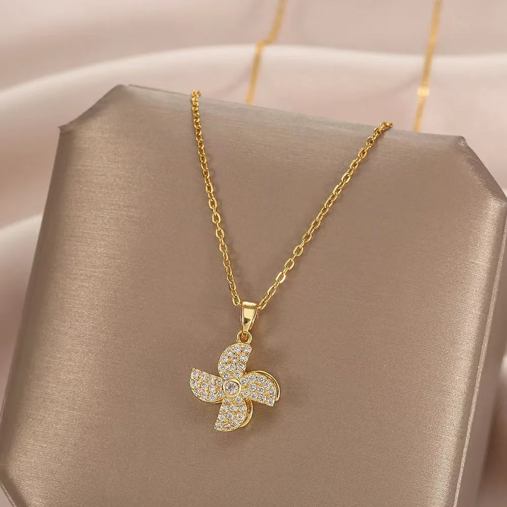Rotating Windmill Pendant Necklace – Copper & Zircon | Nixie Pendant Necklace Nixie XL1354
