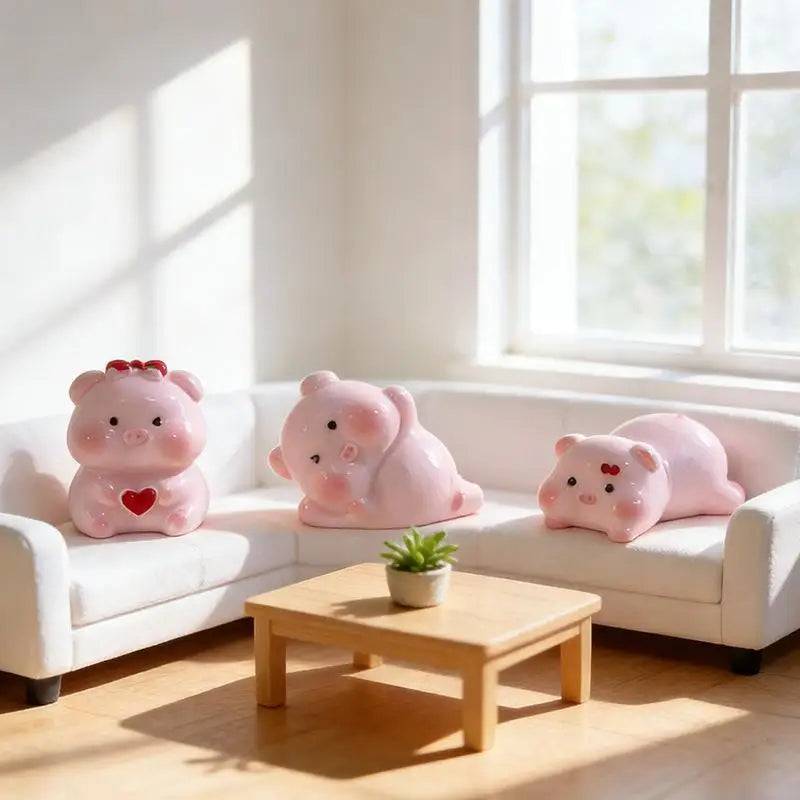 Cute Mini Pink Pig Figurine – Desk & Car Dashboard Ornament Mini Resin Figurine Nixie