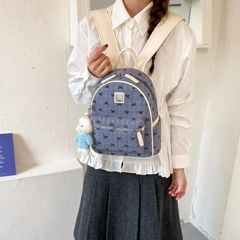 Sweet Bowknot Print Women's Backpack – Waterproof Travel Bag Women's Backpack Nixie Blue